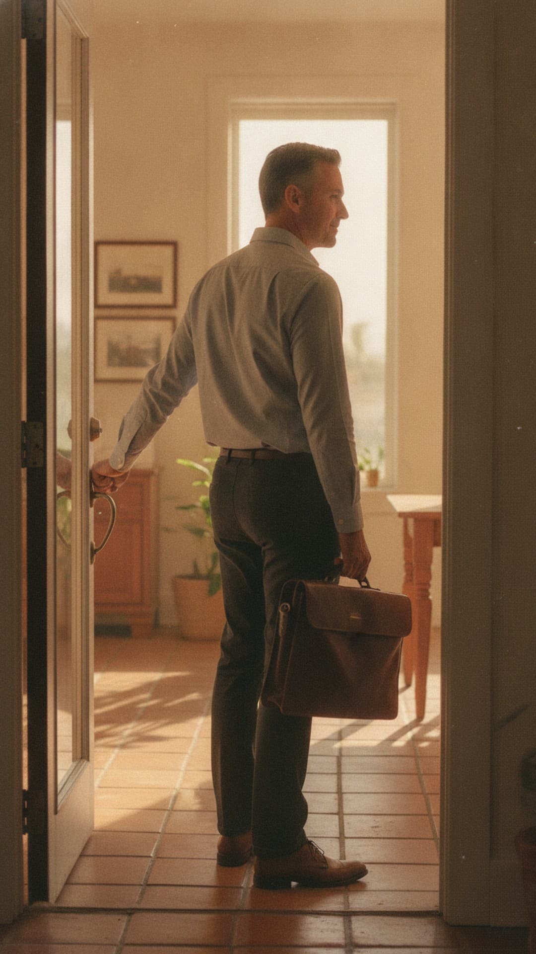 An estate agent calmly locking up the office in the evening